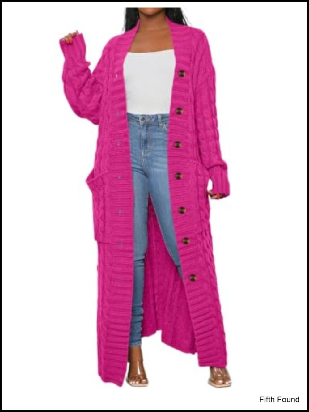 Women's Chunky Knit Long Maxi Cardigan with Pockets Button Front